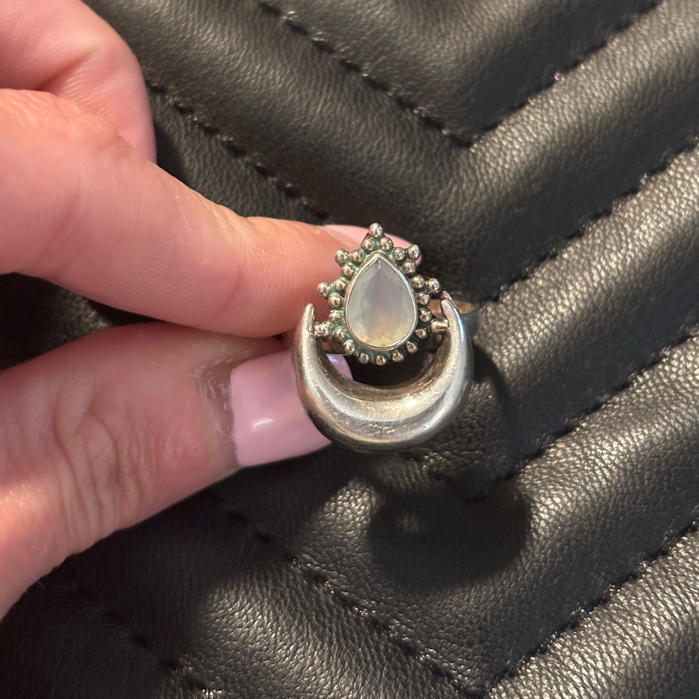 Moonstone Elegant Silver Crescent Moon Ring